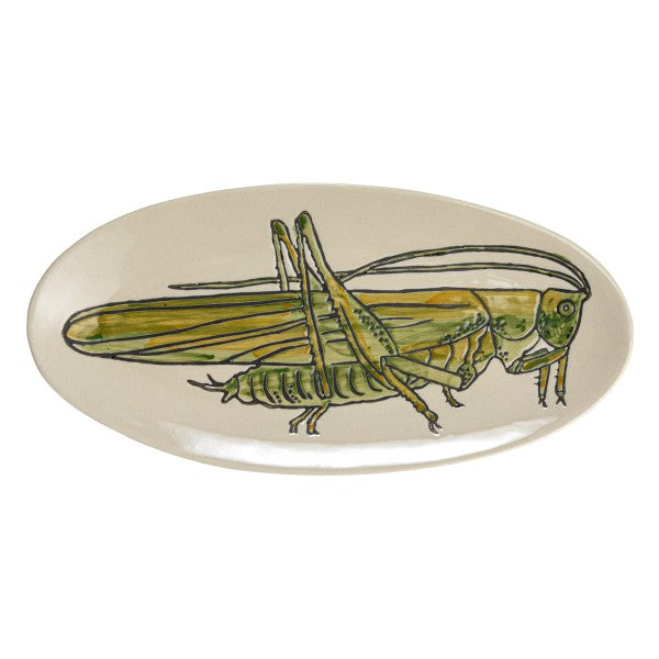 Hand-Painted Stoneware Green & White Grasshopper Plate